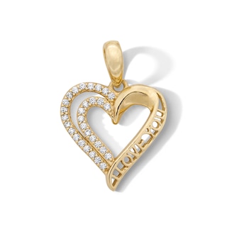 14K Gold Plated CZ "I Love You" Heart Charm