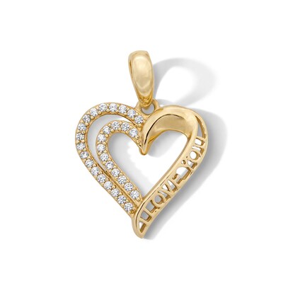 14K Gold Plated CZ "I Love You" Heart Charm