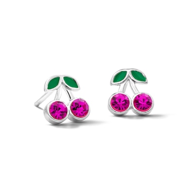 Child’s Solid Sterling Silver Pink Crystal and Resin Cherry Stud Earrings