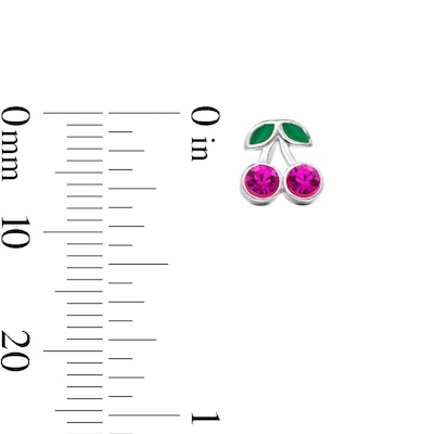 Child’s Solid Sterling Silver Pink Crystal and Resin Cherry Stud Earrings