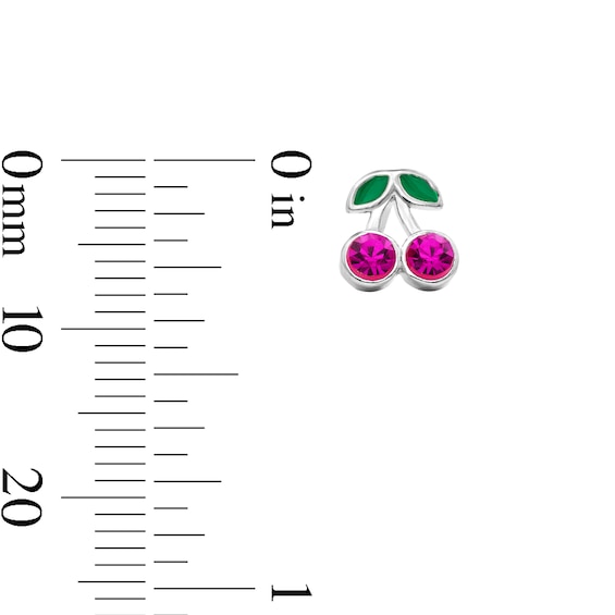Child’s Solid Sterling Silver Pink Crystal and Resin Cherry Stud Earrings