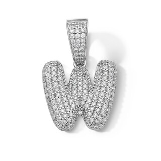 Solid Sterling Silver CZ Bubble Initial “W” Charm