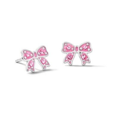 Child’s Solid Sterling Silver Pink Crystal and Resin Bow Studs
