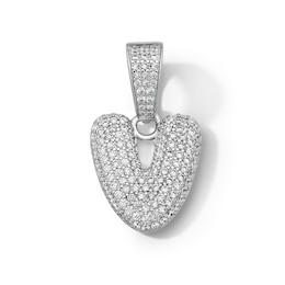 Solid Sterling Silver CZ Bubble Initial “V” Charm