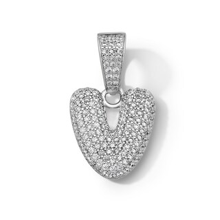 Solid Sterling Silver CZ Bubble Initial “V” Charm