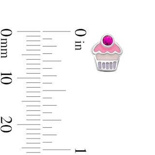 Child’s Solid Sterling Silver Pink Crystal and Resin Cupcake Studs