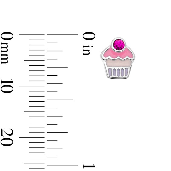 Child’s Solid Sterling Silver Pink Crystal and Resin Cupcake Studs
