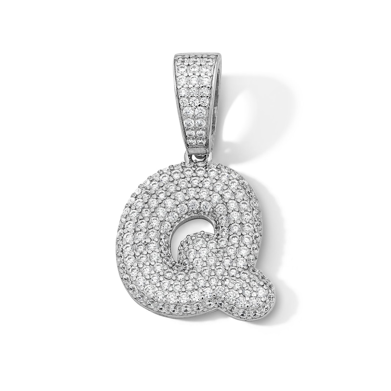 Main Image 1 of Solid Sterling Silver CZ Bubble Initial “Q” Charm