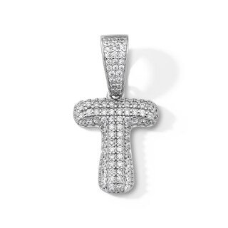 Solid Sterling Silver CZ Bubble Initial “T” Charm