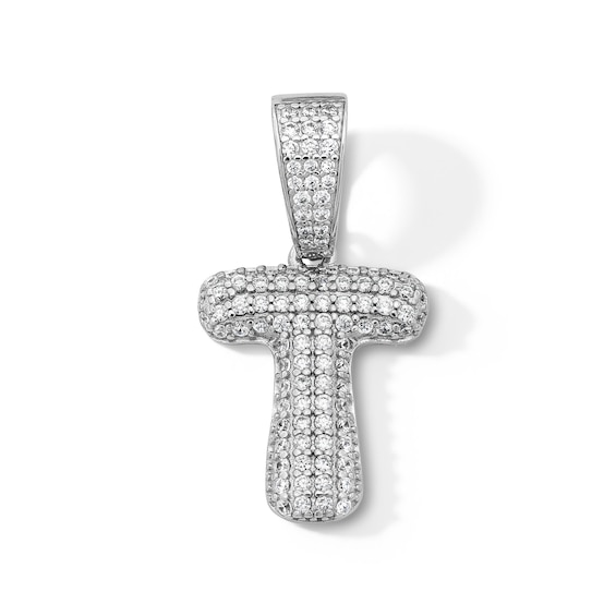 Solid Sterling Silver CZ Bubble Initial “T” Charm