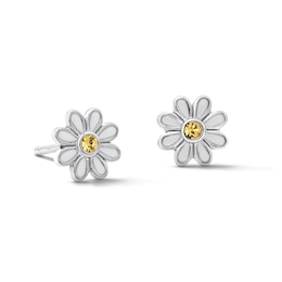 Child’s Solid Sterling Silver Yellow Crystal and Resin Flower Studs