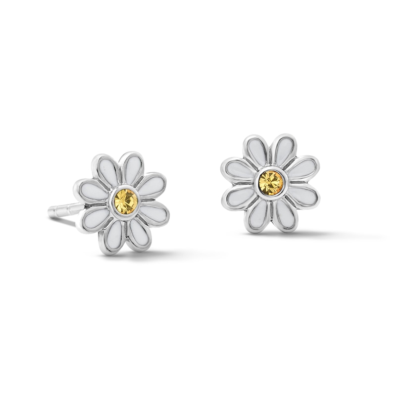 Main Image 1 of Child’s Solid Sterling Silver Yellow Crystal and Resin Flower Studs