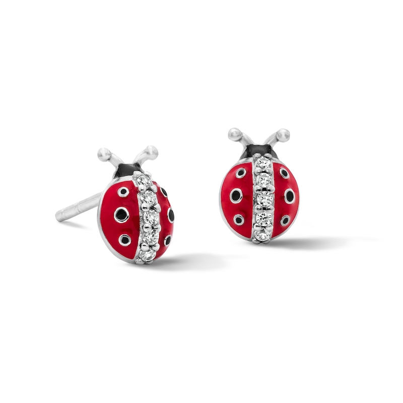 Main Image 1 of Child’s Solid Sterling Silver CZ and Resin Ladybug Studs