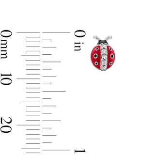 Child’s Solid Sterling Silver CZ and Resin Ladybug Studs