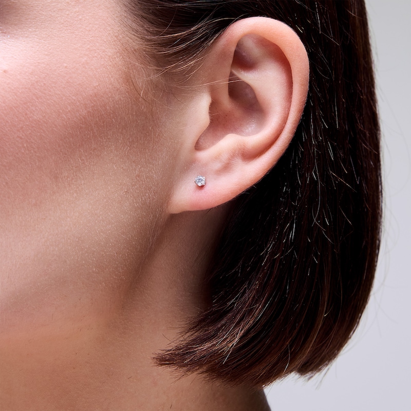 3mm Cubic Zirconia Solitaire Stud Piercing Earrings in 10K Solid Gold
