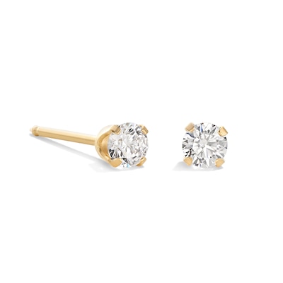 3mm Cubic Zirconia Solitaire Stud Piercing Earrings in 10K Solid Yellow Gold