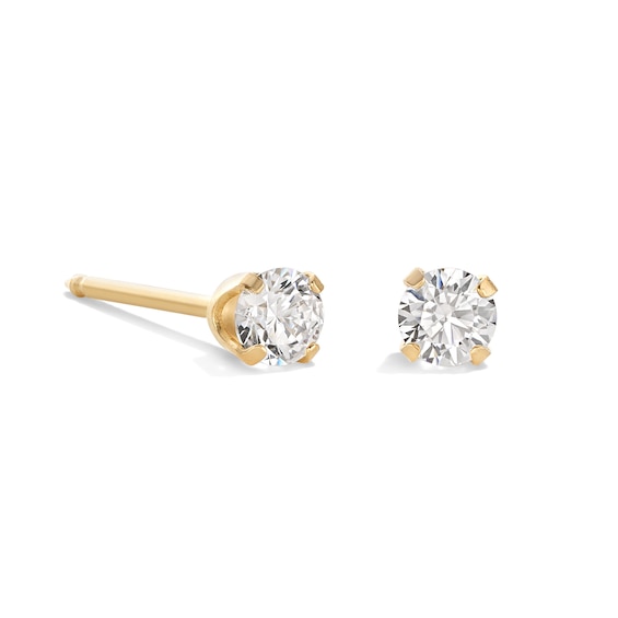 3mm Cubic Zirconia Solitaire Stud Piercing Earrings in 10K Solid Yellow Gold