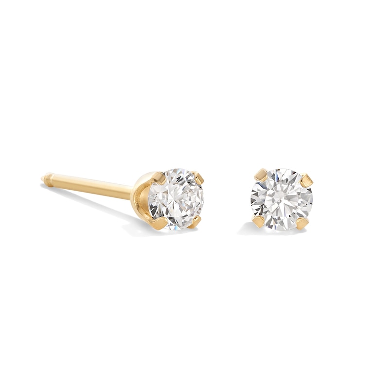 3mm Cubic Zirconia Solitaire Stud Piercing Earrings in 10K Solid Yellow Gold
