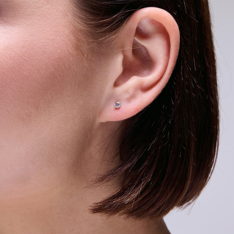 3mm Cubic Zirconia Solitaire Stud Piercing Earrings in 10K Solid Yellow Gold