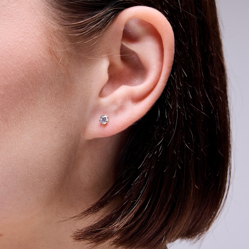 4mm Cubic Zirconia Solitaire Stud Piercing Earrings in 10K Solid Yellow Gold