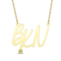 Birthstone and Script Initial Monogram Necklace - 16″ + 2″