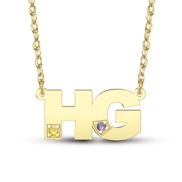 Birthstone and Block Letter Two-Initial Necklace - 16″ + 2″