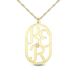 Diamond Accent Stacked Monogram Oval Pendant Necklace - 16″ + 2″