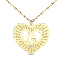 Diamond Accent Initial Sunburst Heart Pendant Necklace - 16" + 2"