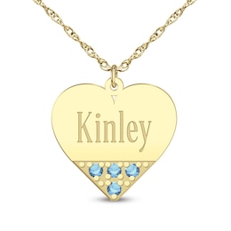 Birthstone Heart and Engraved Name Pendant Necklace - 16" + 2"