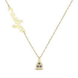 Name and Birthstone Teardrop Pendant Necklace - 16″ + 2″