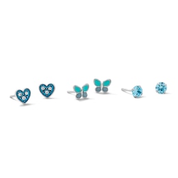 Child’s Solid Sterling Silver CZ, Crystal and Resin Heart, Butterfly and Stud Earrings Set