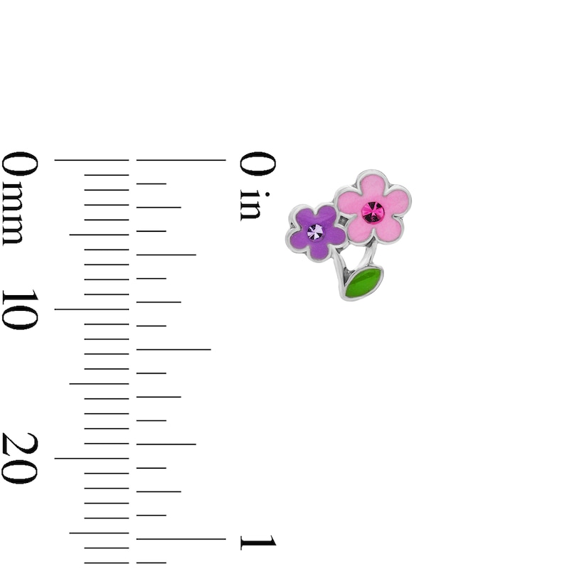 Main Image 2 of Child’s Solid Sterling Silver Pink CZ, Crystal and Resin Flower, Butterfly and Stud Earrings Set