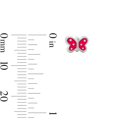 Child’s Solid Sterling Silver Pink CZ, Crystal and Resin Flower, Butterfly and Stud Earrings Set