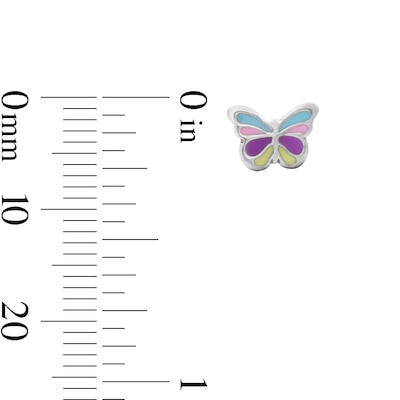 Child’s Solid Sterling Silver CZ and Resin Butterfly, Unicorn and Stud Earrings Set