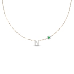 Sterling Silver Initial and Birthstone Necklace - 16" + 2"