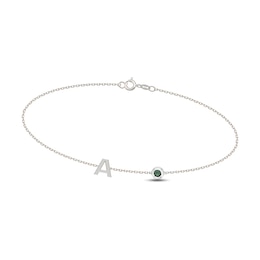 Sterling Silver Initial and Birthstone Bracelet - 7"