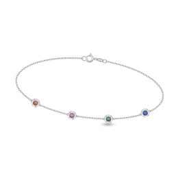Sterling Silver Birthstone Station Bracelet - 7"