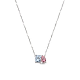 Sterling Silver Toi et Moi Birthstone Couple’s Necklace - 16" + 2"