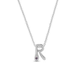 Sterling Silver Birthstone Initial Necklace - 16" + 2"