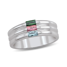 Sterling Silver Stacked Baguette-Cut Birthstone Family Band