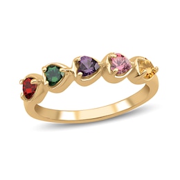 18K Gold-Plated Heart Birthstone Family Ring