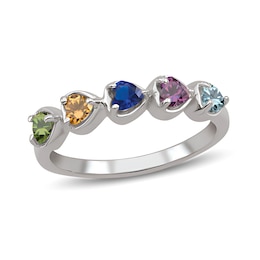 Sterling Silver Heart Birthstone Family Ring