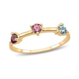 18K Gold-Plated Birthstone Station Family Ring