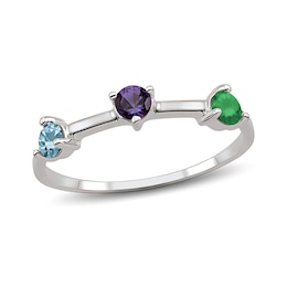 Sterling Silver Birthstone Station Family Ring