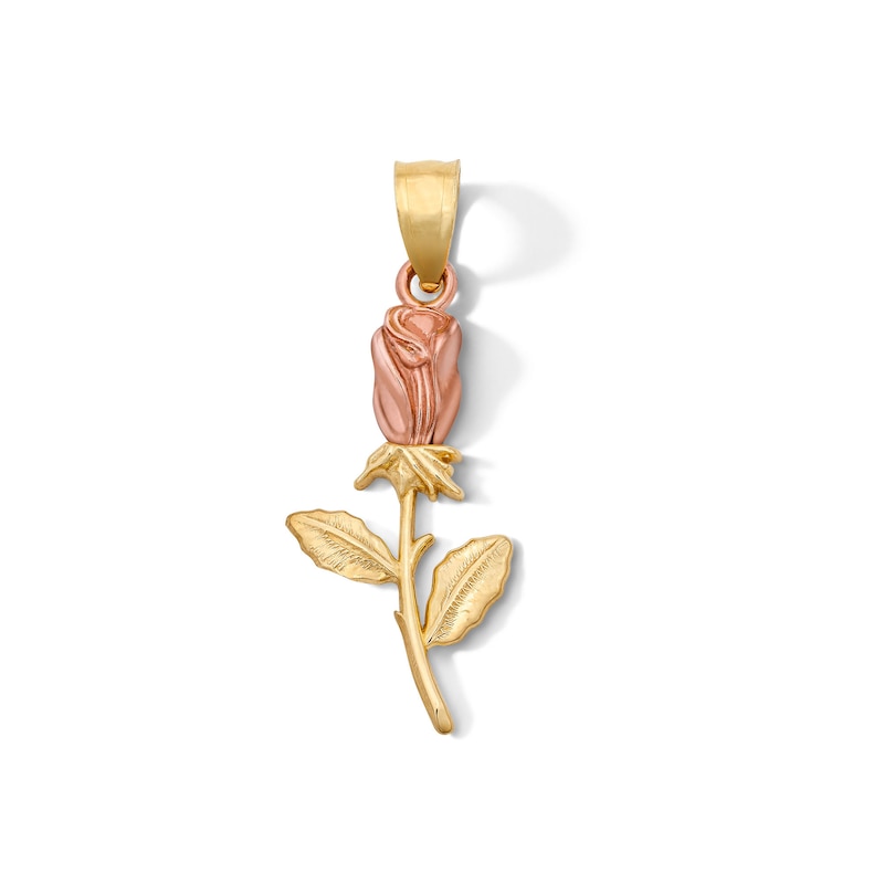 Main Image 1 of 10K Solid Two-Tone Gold Rosebud Necklace Charm