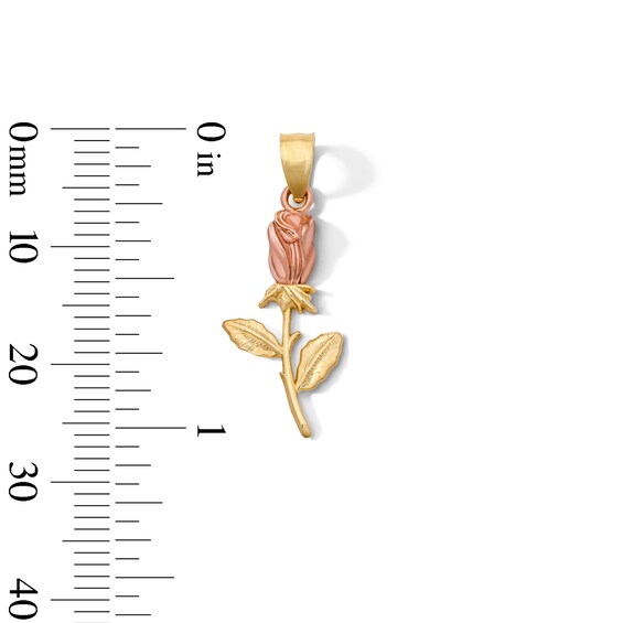 10K Solid Two-Tone Gold Rosebud Necklace Charm