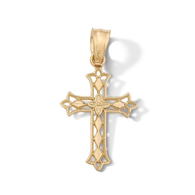10K Solid Gold Mini Flared Edge Cross Necklace Charm