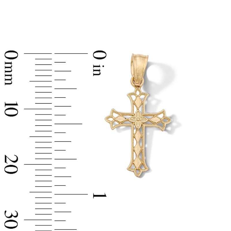 Main Image 2 of 10K Solid Gold Mini Flared Edge Cross Necklace Charm