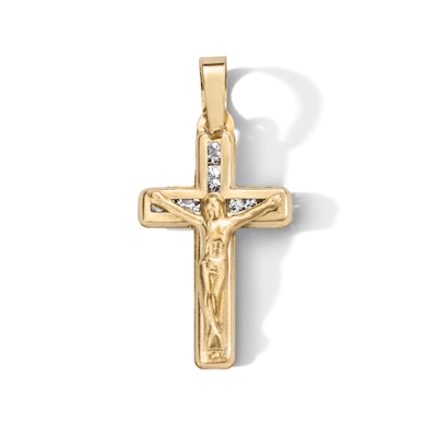 10K Semi-Solid Gold CZ Mini Crucifix Cross Charm