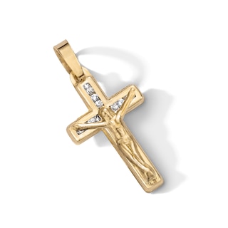 10K Semi-Solid Gold CZ Mini Crucifix Cross Charm